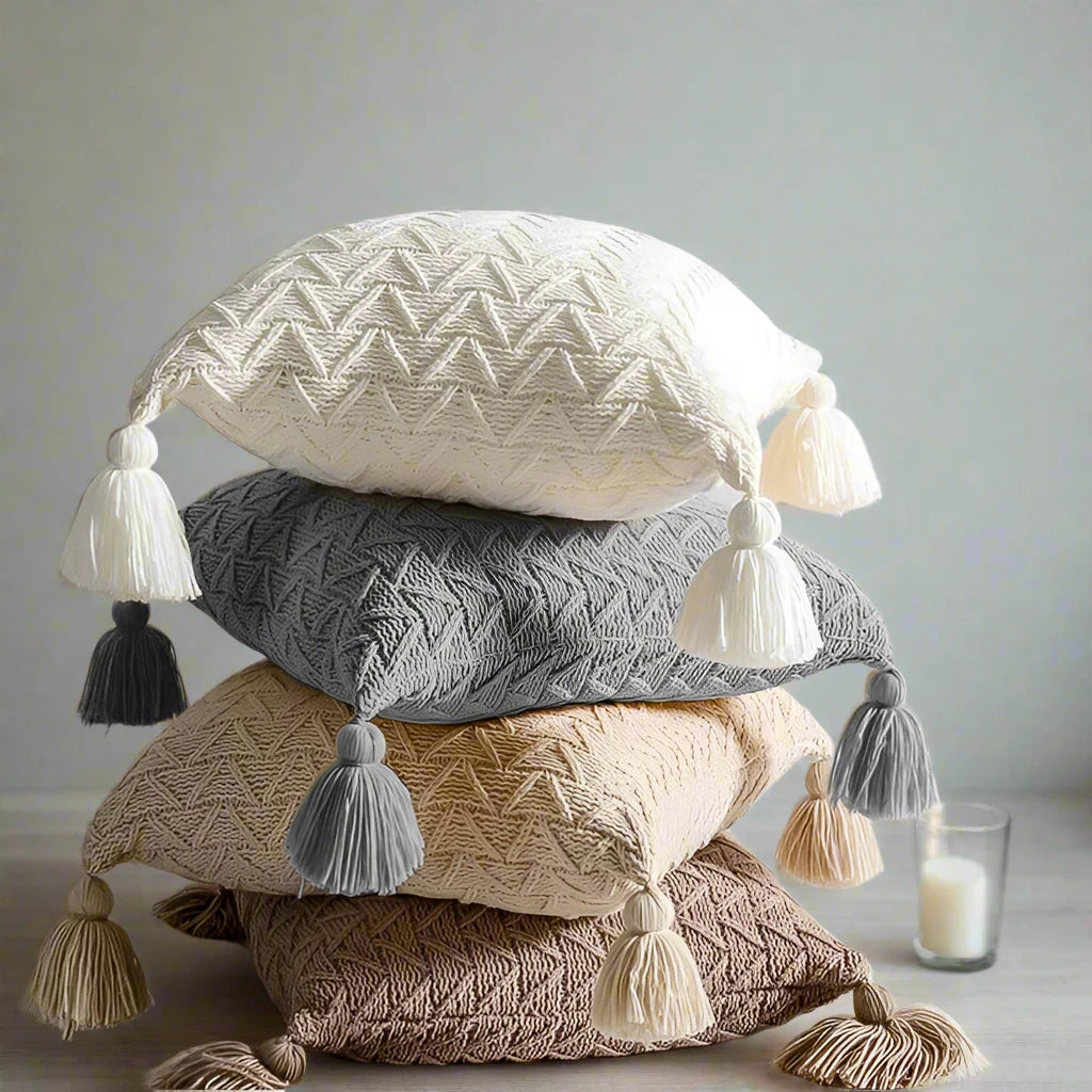 Kiki Twill Knit Cushion Cover – Handmade with Corner Tassels